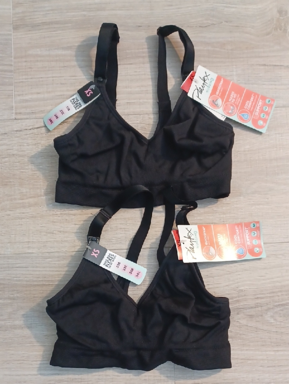 NWT two XS Nursing bras. Breast Feeding Platex WireFREE WireLESS Maternity bra